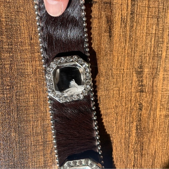 Rhinestone Belt Western Women\'s Cowgirl Crystal Studs Bling Silver Black leather main image 4